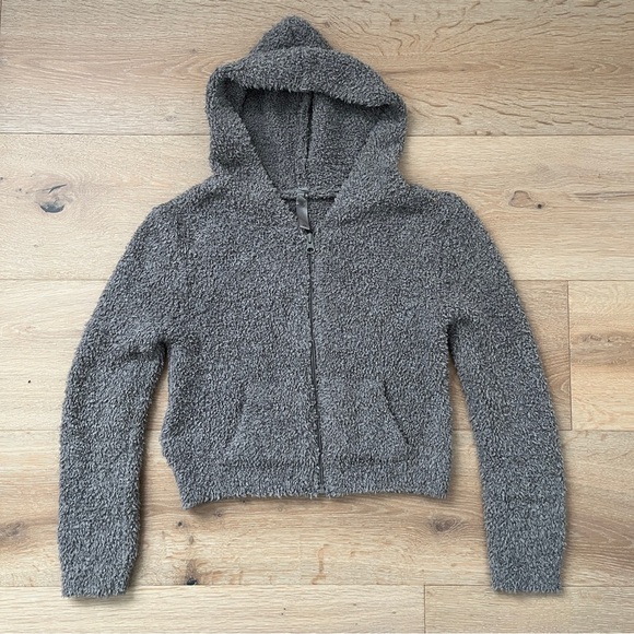 Skims Teddy Cropped Fleece Hoodie Girls Size 12/14 Gray Full Zip Sweatshirt *X1 - Picture 2 of 3